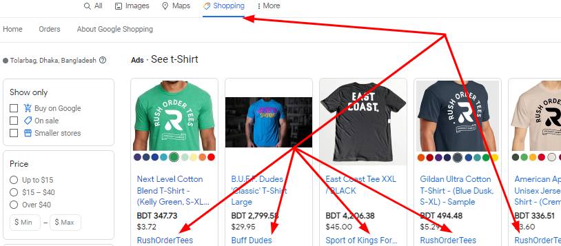T-shirt Source - Google Shopping Listing